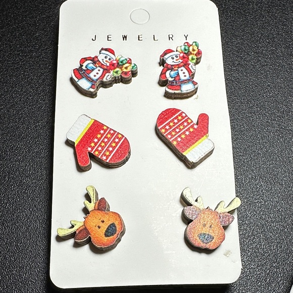 Festive Holiday Earrings Set - Red, Green, Brown - Picture 6 of 7